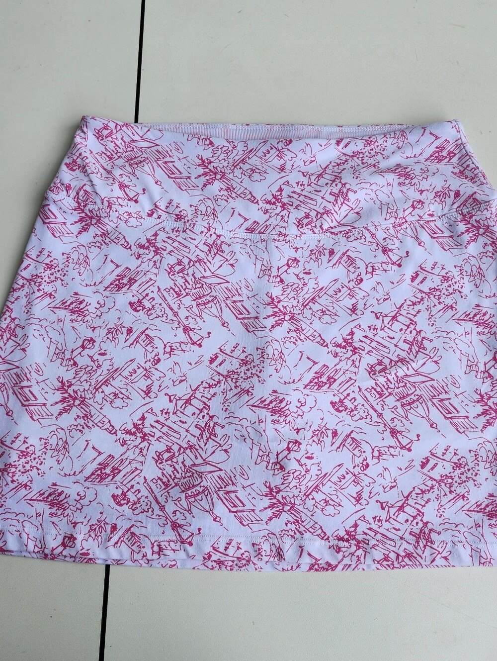 TeezHer Tennis Golf Active Skirt Skort Built In Shorts Pink White Print Cotton M